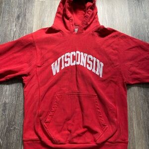 Vintage 90s‎ Y2K Wisconsin Football Sports College Red Preppy Hoodie Medium Top
